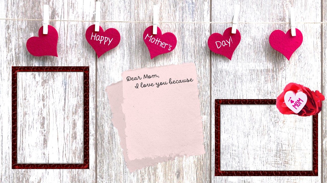 A scrapbook page layout for Mother's Day with space for two photos and a journal entry.