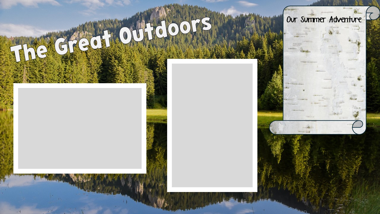 A scrapbook layout for "The Great Outdoors" with spaces for photos and journaling.