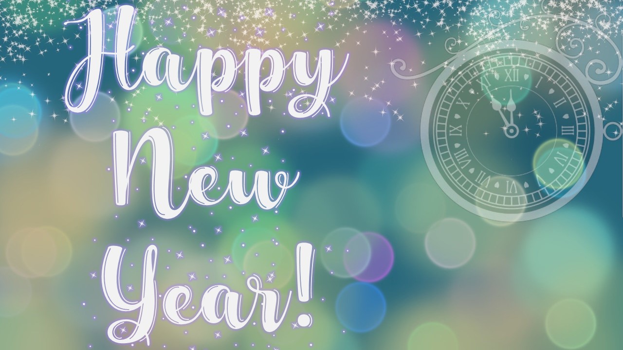 Decorative graphic with "Happy New Year!" text.