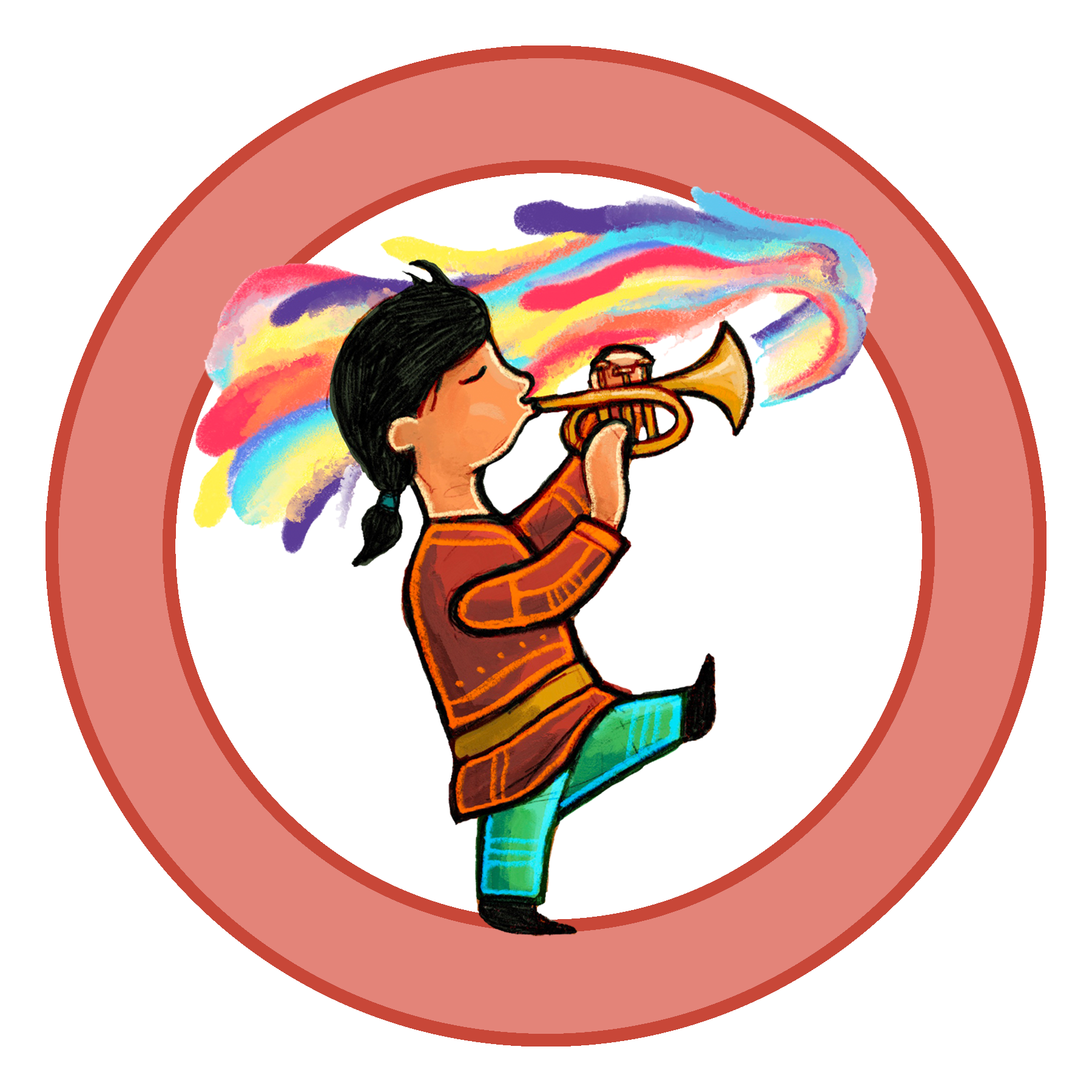Illustration of a child playing a trumpet.