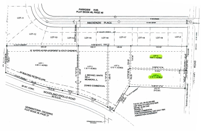 A plat map of property owned by Illinois Prairie District Public Library.  Two lots facing Holland Road are highlighted.