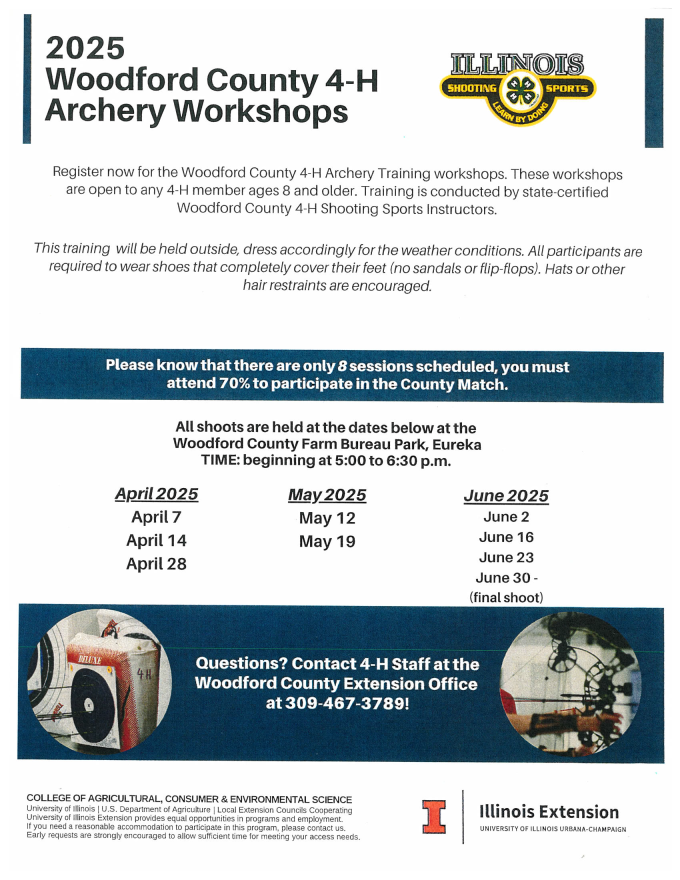 Woodford County 4-H Archery Workshops flyer