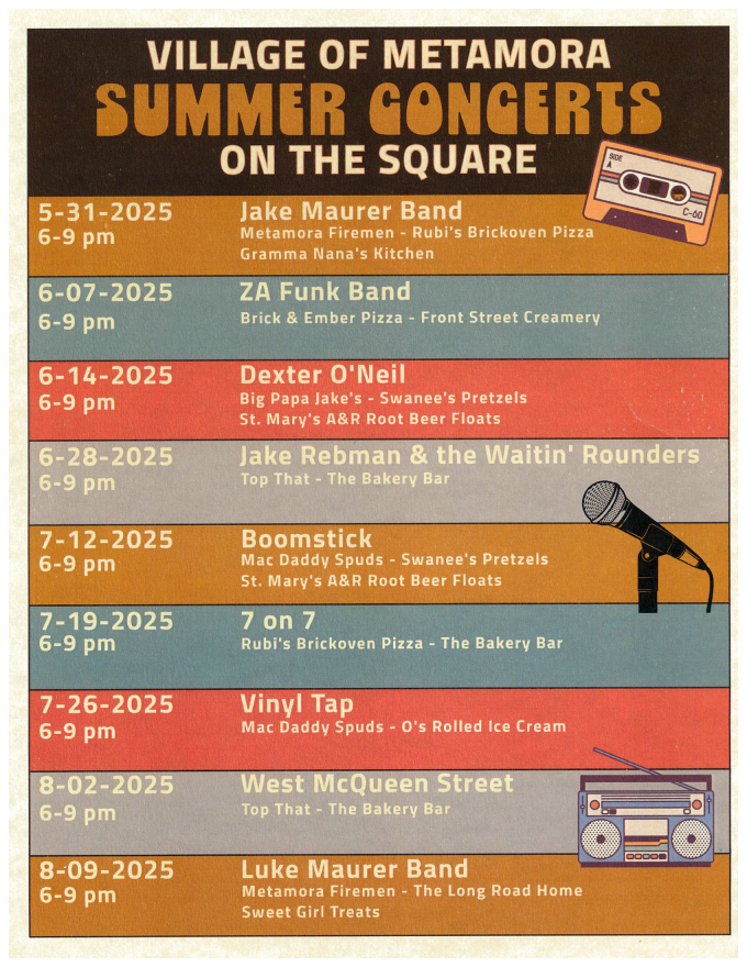 Schedule for Metamora Concerts on the Square