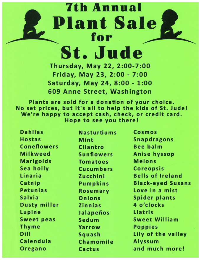 Flyer for St. Jude Plant sale