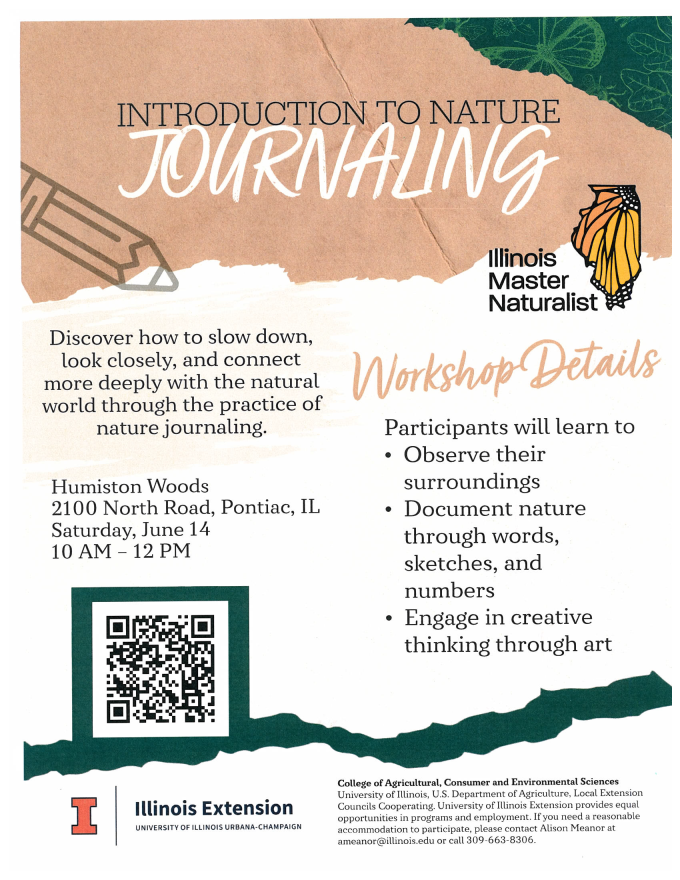 Flyer for Nature journaling program on June 14th.