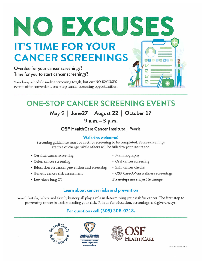 Flyer for OSF Cancer Screening events
