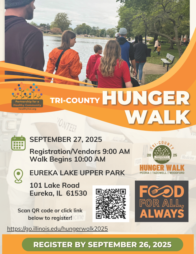 Flyer for Tri-County Hunger Walk at Eureka Lake on September 27th. 