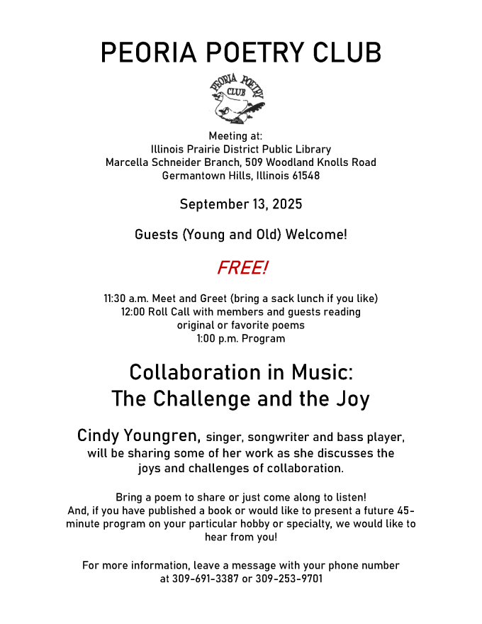 Flyer for Peoria Poetry Club meeting at the Germantown Hills branch