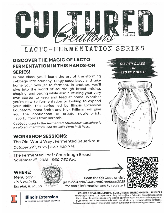 Flyer for Lacto-Fermented workshop at the Extension office in Eureka. 