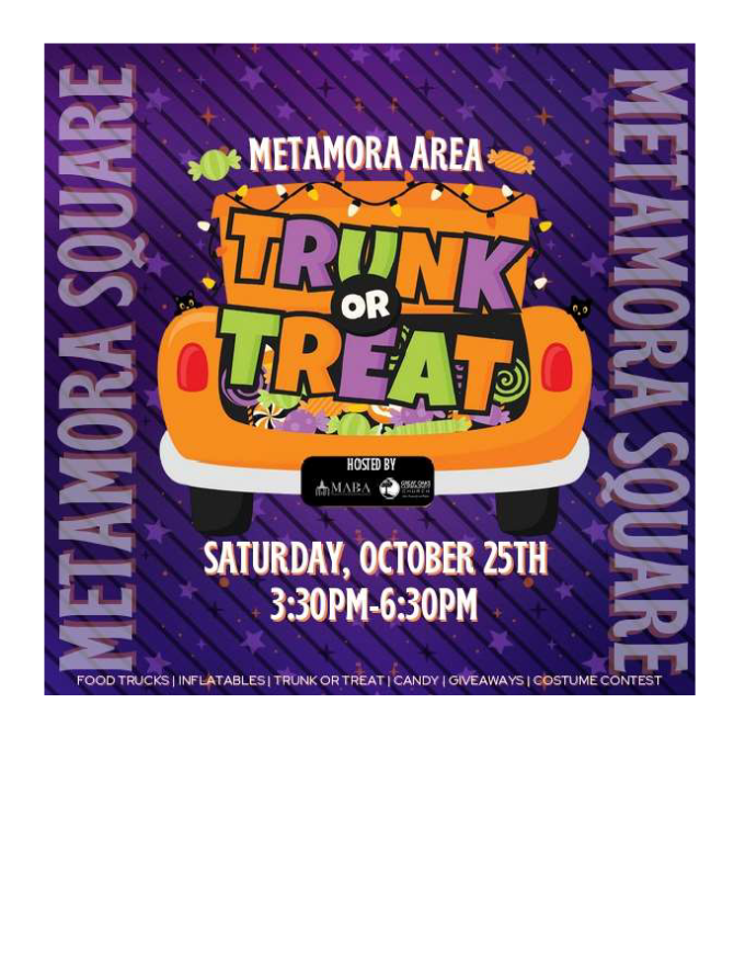 Flyer for Metamora Trunk or Treat on October 25th. 