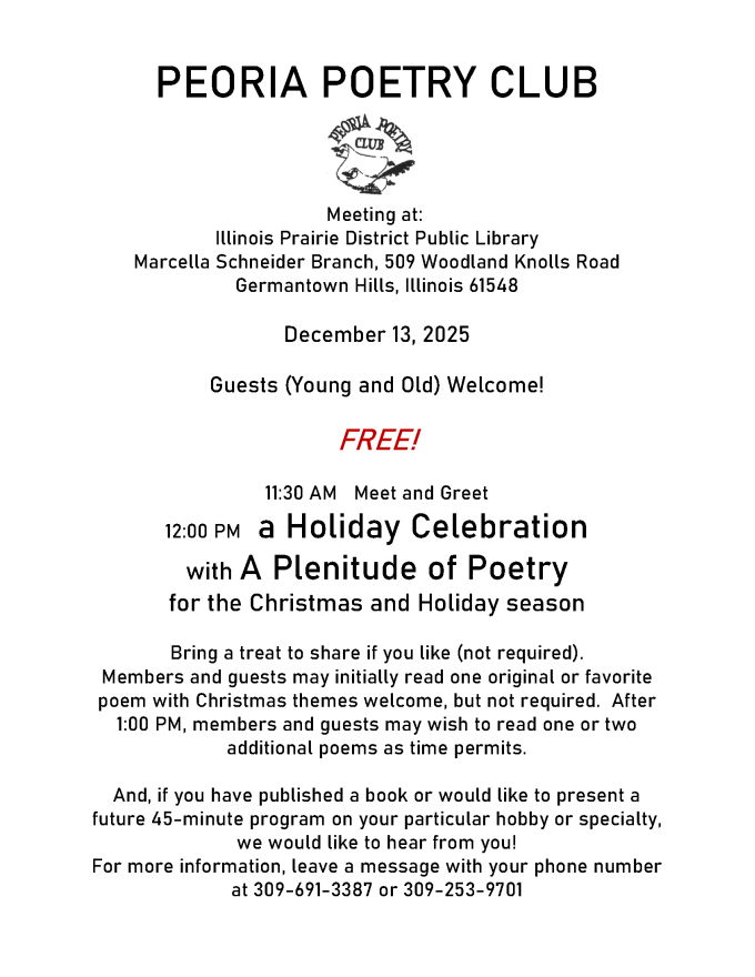 Flyer for Peoria Poetry Club meeting