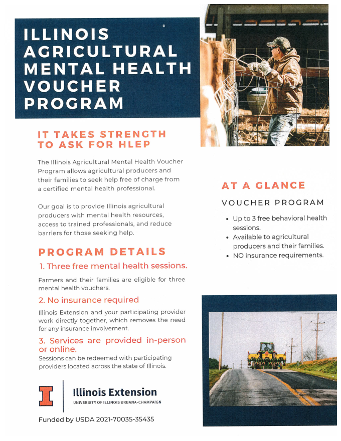 Flyer for information about Agricultural mental health voucher program
