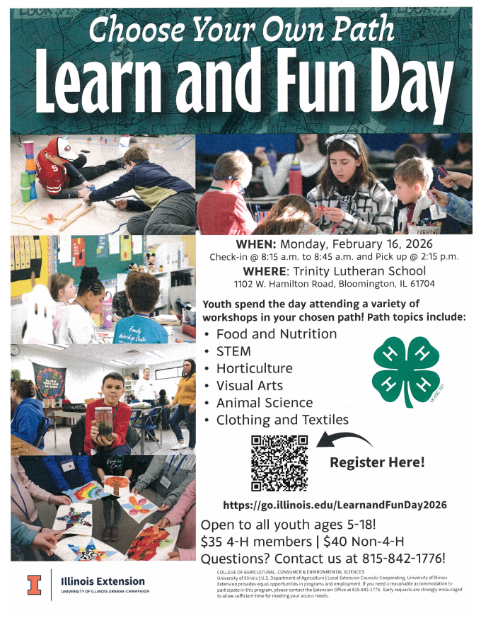 Flyer for 4-H Learn and fun day on February 16
