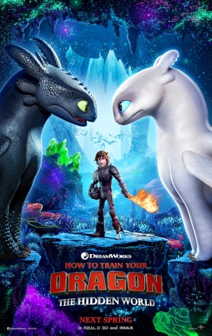 Movie poster for Dreamworks Animation Studio's "How to Train Your Dragon: The Hidden World."