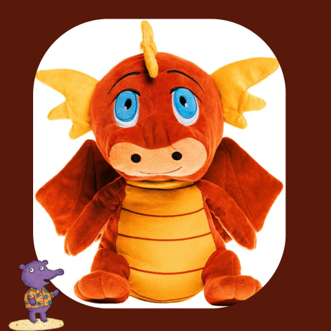 A red dragon stuffed animal.