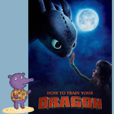 2010 How to Train Your Dragon movie poster of Hiccup reaching for Toothless.