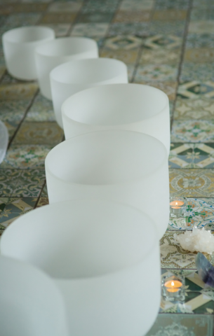 A set of crystal singing bowls.